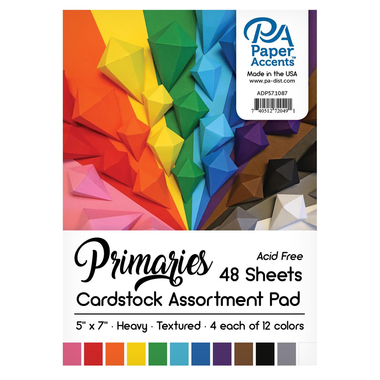 Accent Design Paper Accents Cardstock Pad, 5 x 7 Inches, Primary Assortment, 48 Sheets, Heavyweight Textured Cardstock, Solid Core Craft Paper for Scrapbooking, Card Making, DIY Projects